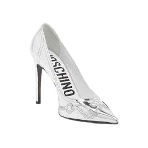 Moschino NIB Question Stitching 100mm Pumps in Silver Size 38.5 - Picture 1 of 9